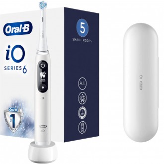 Periuta de dinti electrica Oral-B iO6 cu Tehnologie Magnetica si Micro-Vibratii, Display LED, Timer, 5 moduri, 1 capat, Trusa de calatorie, Alb