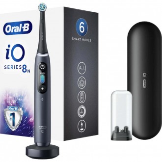 Periuta de dinti electrica Oral-B iO8 cu Tehnologie Magnetica si Micro-Vibratii, Display led, Timer, 6 moduri, 1 capat, Incarcator magnetic, Trusa de calatorie, Negru