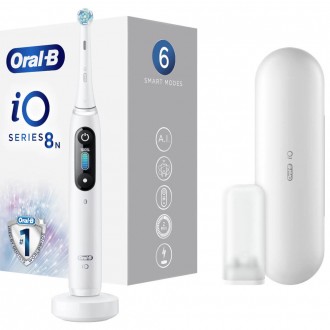 Periuta de dinti electrica Oral-B iO8 cu Tehnologie Magnetica si Micro-Vibratii, Display led, Timer, 6 moduri, 1 capat, Incarcator magnetic, Trusa de calatorie, Alb