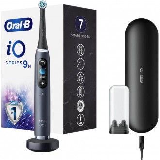 Periuta de dinti electrica Oral-B iO9 cu Tehnologie Magnetica si Micro-Vibratii, Inteligenta artificiala, Display led, 7 moduri, 1 capat, Incarcator magnetic, Negru