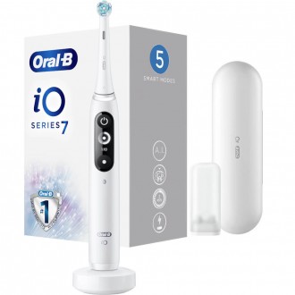 Periuta de dinti electrica Oral-B iO7, Tehnologie Magnetica si Micro-Vibratii, Display LED, Timer vizibil, 5 moduri, 1 capat, Suport rezerve, Trusa de calatorie, Alb