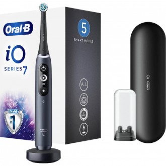 Periuta de dinti electrica Oral-B iO7, Tehnologie Magnetica si Micro-Vibratii, Display LED, Timer vizibil, 5 moduri, 1 capat, Suport rezerve, Trusa de calatorie, Negru