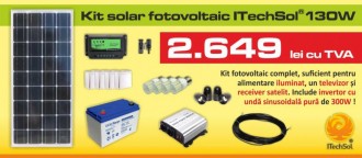 Kit (sistem) solar fotovoltaic ITechSol® 130W pentru iluminat 12V si invertor pentru alimentare TV si receiver satelit