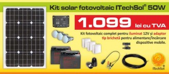 Kit (sistem) solar fotovoltaic ITechSol® 50W pentru iluminat 12V