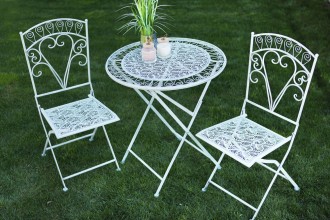 Set mobilier de gradina metalic pliabil - masa si 2 scaune, albastru deschis antic